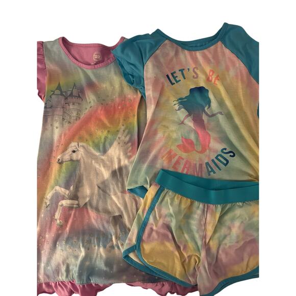 Wonder Nation unicorn nightgown and mermaid Pajama bundle size 7/8 - Picture 1 of 4